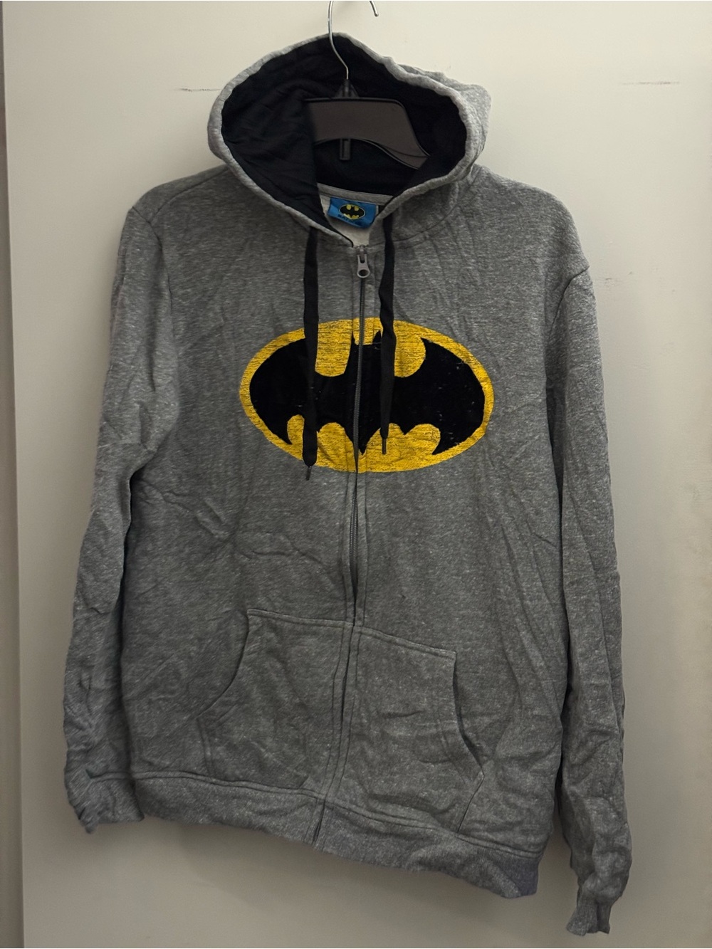 Batman Gray and Black Striped Hoodie with Yellow Logo